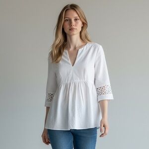 Preston and York. Islet sleeves white blouse v neck excellent condition. Size 6